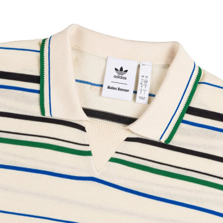 Adidas T-Shirts*x Wales Bonner Knit Polo Wonder White / Night Indigo / Bluebird / Green