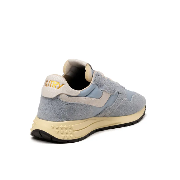 Autry Sneakers En Cuir|Chaussures De Running Retro*Reelwind Low *Nylon / Cracked Leather* White / Celestial Blue