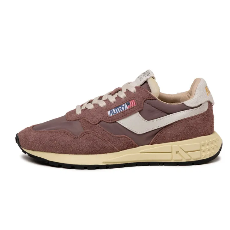 Autry Sneakers En Cuir|Chaussures De Running Retro*Reelwind Low *Nylon / Cracked Leather* White / Taupe