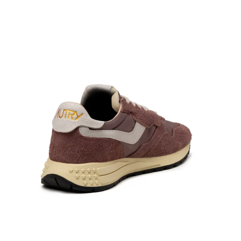 Autry Sneakers En Cuir|Chaussures De Running Retro*Reelwind Low *Nylon / Cracked Leather* White / Taupe
