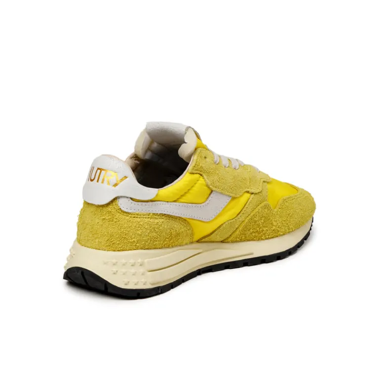 Autry Sneakers En Cuir*Reelwind Low W *Nylon / Hairy Suede / Cracked Leather* White / Buttercup