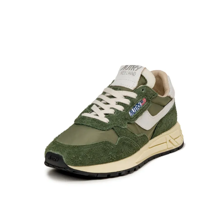 Autry Sneakers En Cuir*Reelwind Low W *Nylon / Hairy Suede / Cracked Leather* White / Military