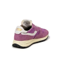 Autry Sneakers En Cuir*Reelwind Low W *Nylon / Hairy Suede / Cracked Leather* White / Hyper Violet