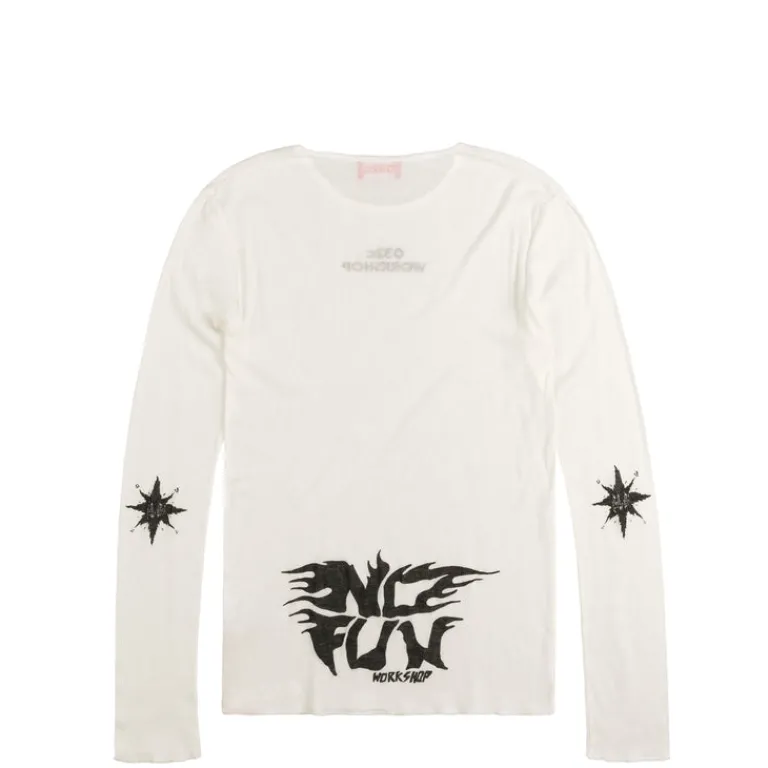 032c T-Shirts*'Black Sun' Fine Rib Longsleeve Soft White