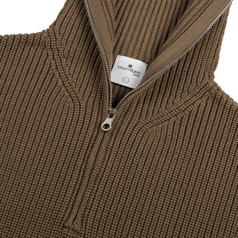 Courreges Pullover*Ribbed Wool Trucker Sweater Mocha
