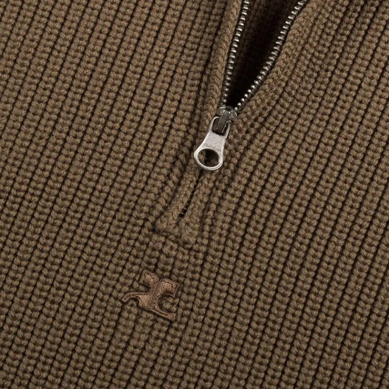 Courreges Pullover*Ribbed Wool Trucker Sweater Mocha