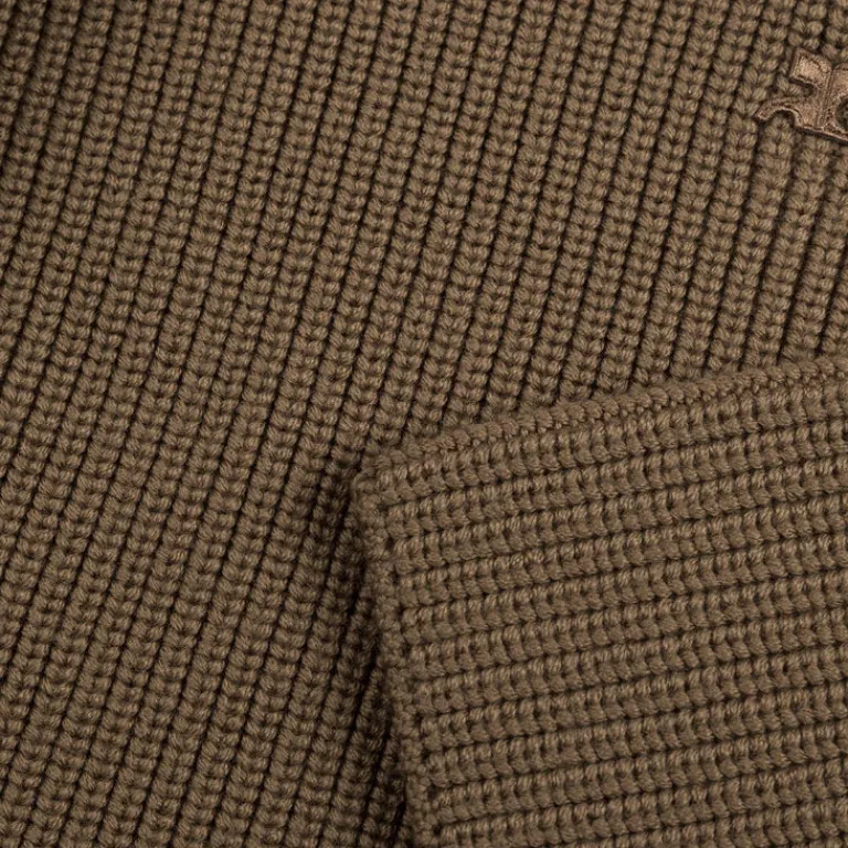 Courreges Pullover*Ribbed Wool Trucker Sweater Mocha