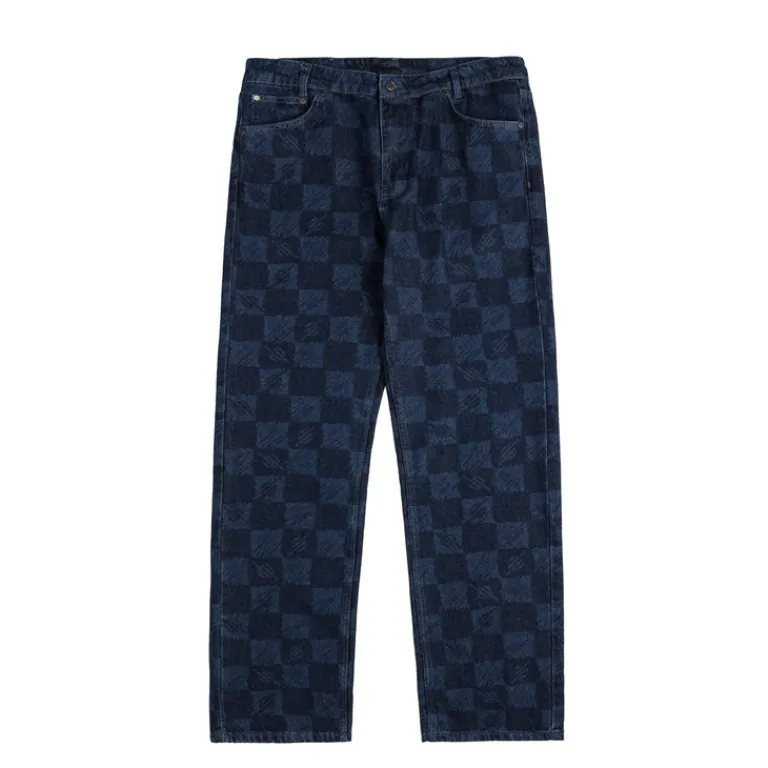 Daily Paper Pantalons*Kibo Check Jacquard Jeans Blue