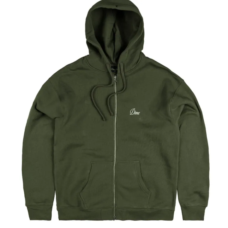 Dime Sweats À Capuche*Cursive Zip Hoodie Dark Olive