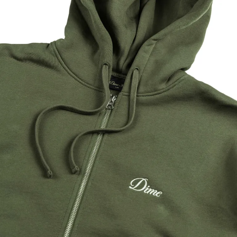 Dime Sweats À Capuche*Cursive Zip Hoodie Dark Olive