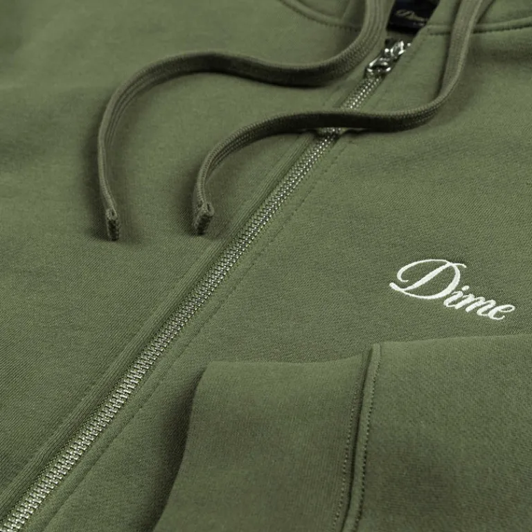 Dime Sweats À Capuche*Cursive Zip Hoodie Dark Olive