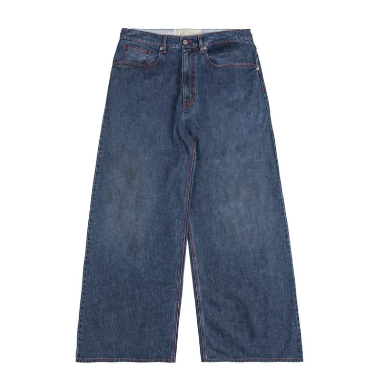 ERL Pantalons*Baggy Indiana Distressed Jeans Woven Dirty Blue