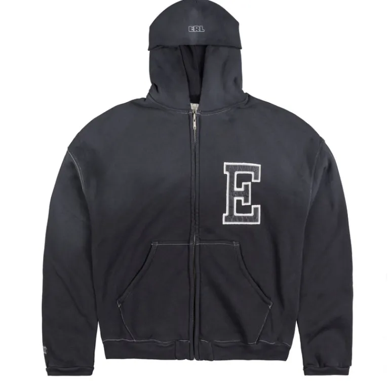 ERL Sweats À Capuche*Varisity Oversized Zip-Up Hoodie Black