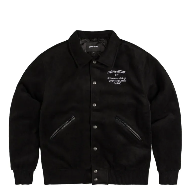 Fucking Awesome Gilets*Korea Bar Varsity Jacket Black