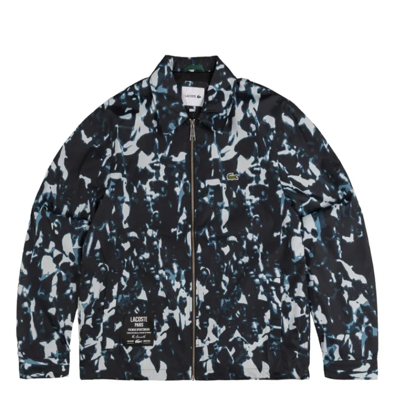 Lacoste Gilets*Print Motif Water-Repellent Windbreaker Black / Blue / Light Grey