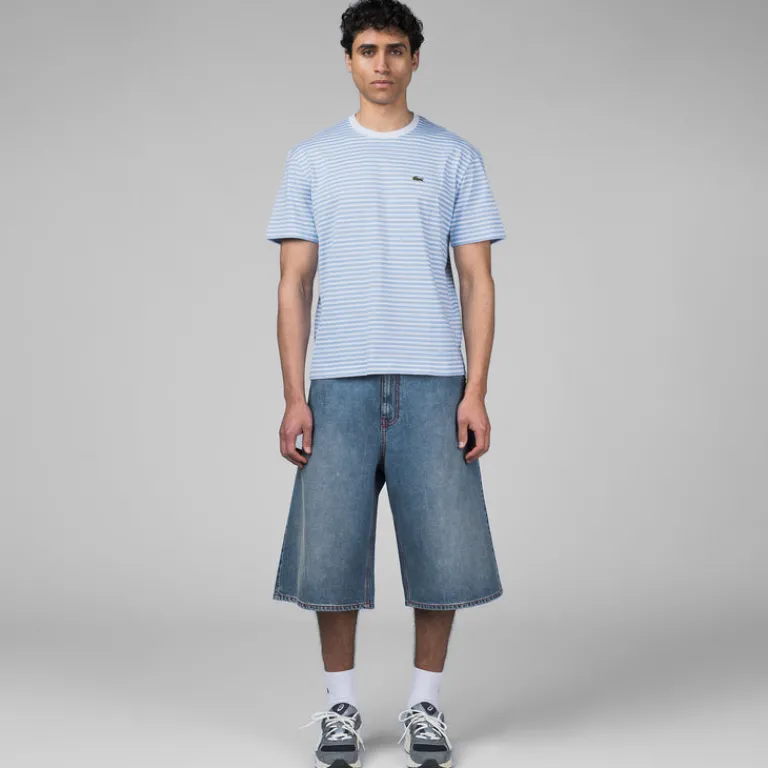 Lacoste T-Shirts*Striped Heavy Cotton T-Shirt White / Blue