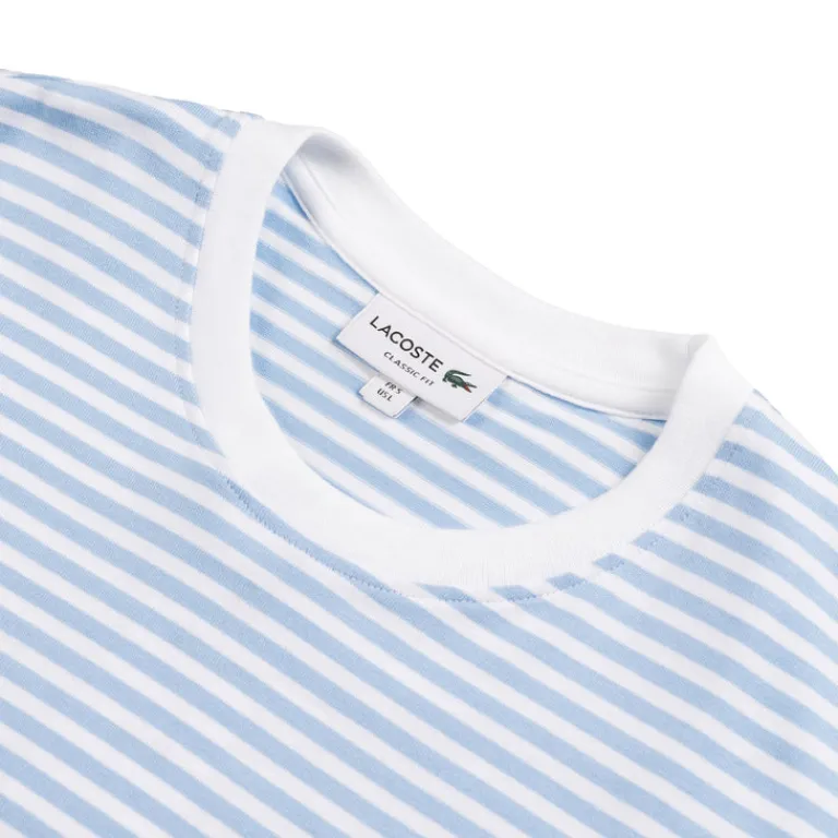 Lacoste T-Shirts*Striped Heavy Cotton T-Shirt White / Blue