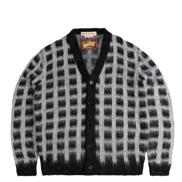 Marni Tricot*Brushed Check Fuzzy Wuzzy Cardigan Black
