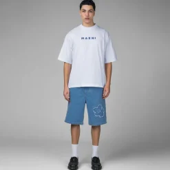 Marni T-Shirts*Printed Stripes Logo T-Shirt Lily White