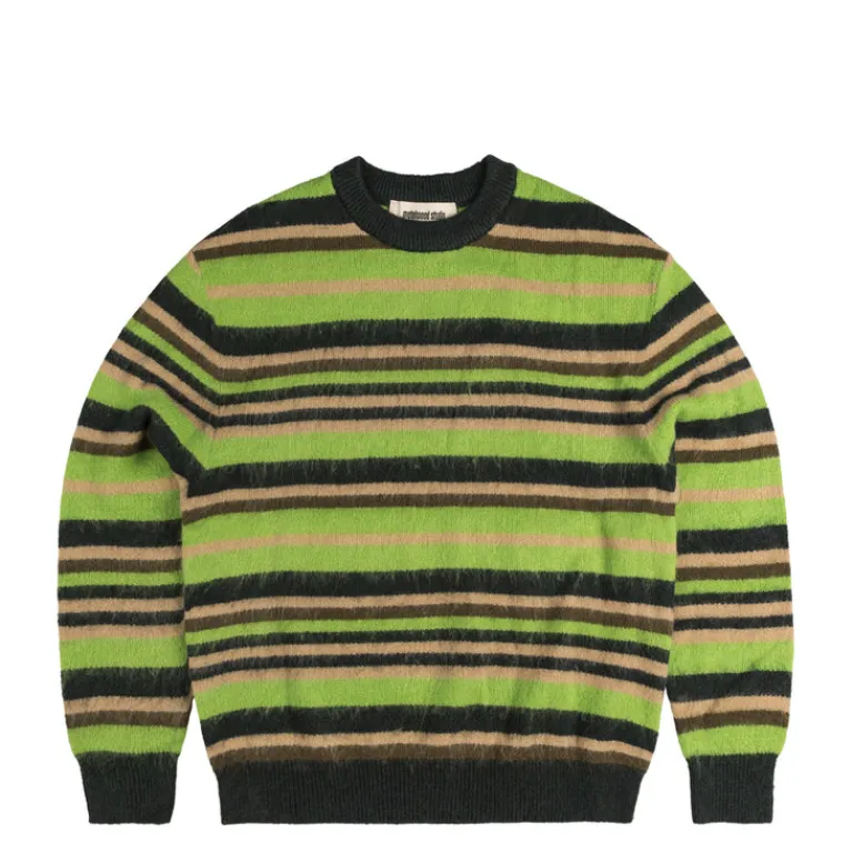 Metalwood Tricot|Pullover*Striped Mohair Knit Sweater Dark Green