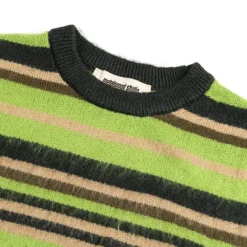 Metalwood Tricot|Pullover*Striped Mohair Knit Sweater Dark Green