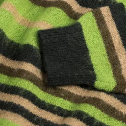 Metalwood Tricot|Pullover*Striped Mohair Knit Sweater Dark Green