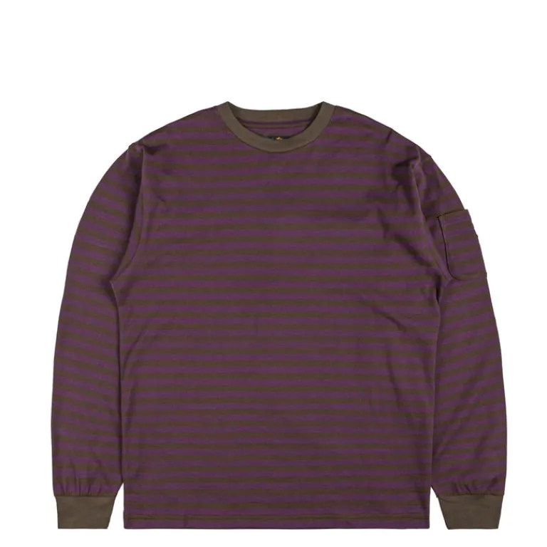 Needles T-Shirts*L/S Crew Neck Tee - Cotton Stripe Jersey Purple / Charcoal