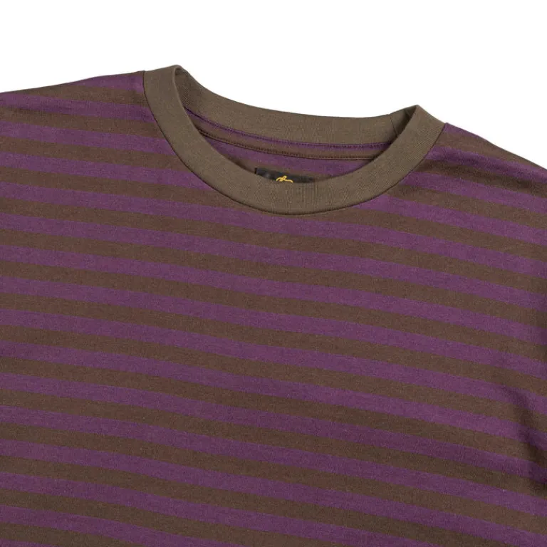 Needles T-Shirts*L/S Crew Neck Tee - Cotton Stripe Jersey Purple / Charcoal