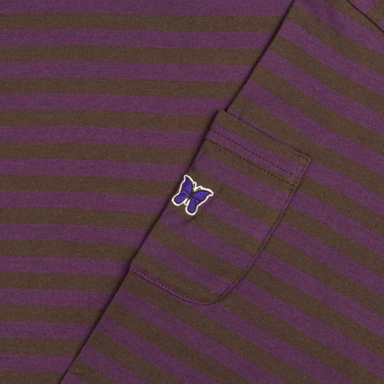 Needles T-Shirts*L/S Crew Neck Tee - Cotton Stripe Jersey Purple / Charcoal
