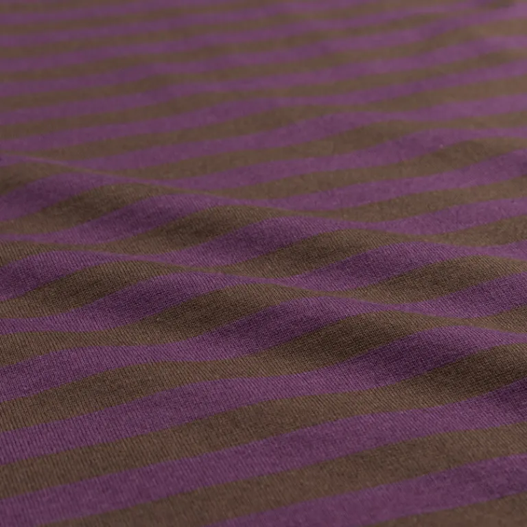 Needles T-Shirts*L/S Crew Neck Tee - Cotton Stripe Jersey Purple / Charcoal