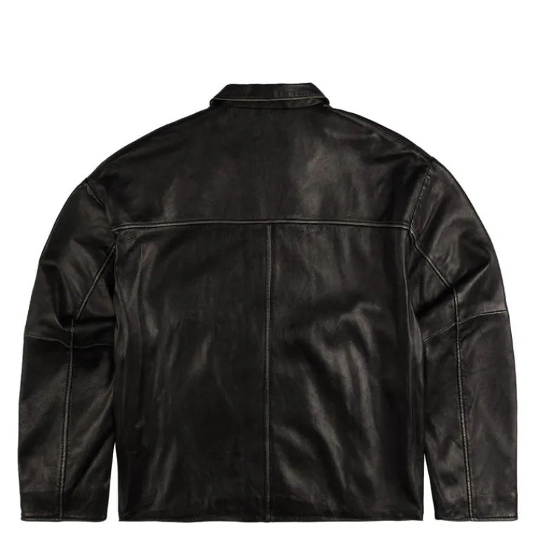 New Amsterdam Surf Association Gilets*Leather Jacket Boxy Fit Washed Black