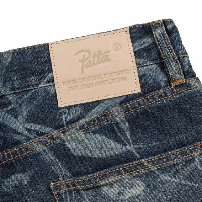 Patta Pantalons*Leaves Laser Printed Denim Jeans Blue Denim