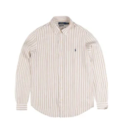 Polo Ralph Lauren Chemises*Custom Fit Striped Linen Shirt Coastal Beige / White