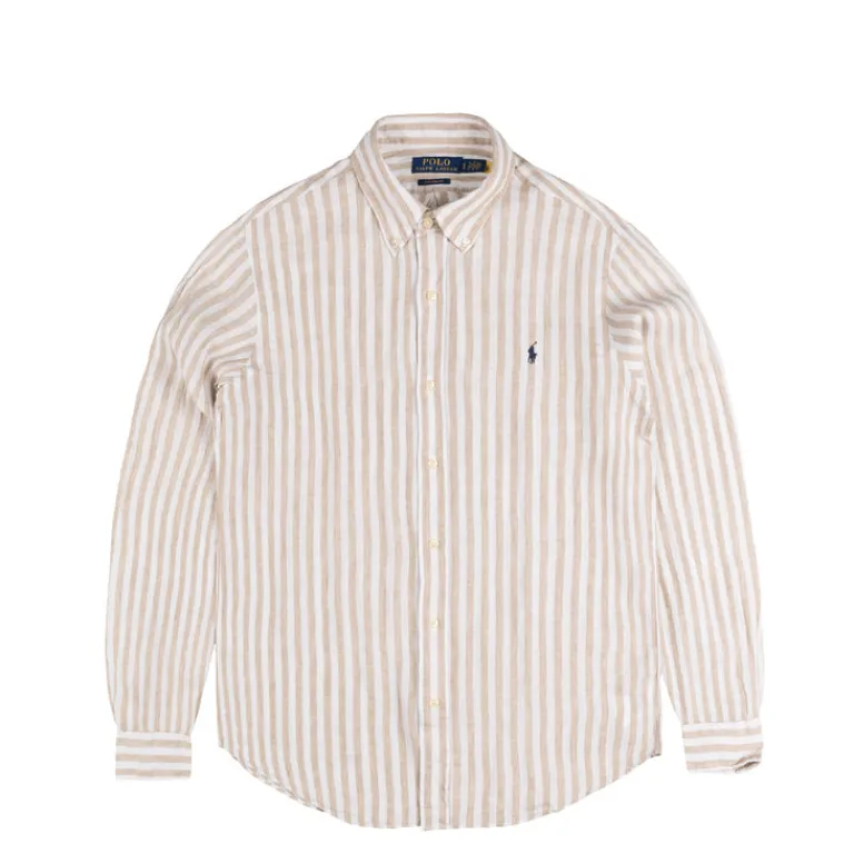 Polo Ralph Lauren Chemises*Custom Fit Striped Linen Shirt Coastal Beige / White
