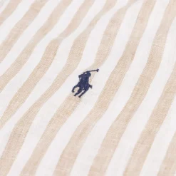 Polo Ralph Lauren Chemises*Custom Fit Striped Linen Shirt Coastal Beige / White