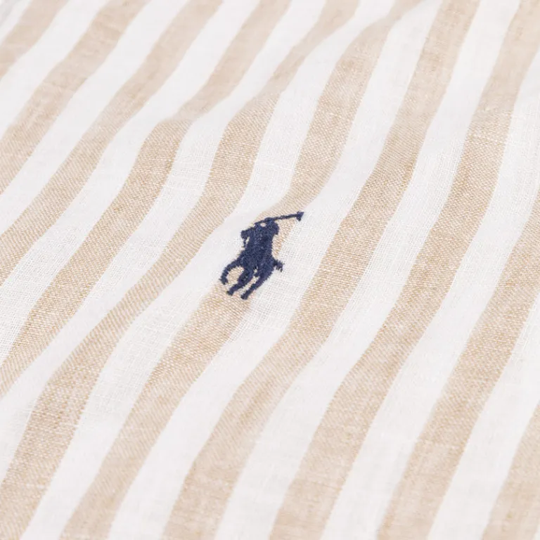 Polo Ralph Lauren Chemises*Custom Fit Striped Linen Shirt Coastal Beige / White