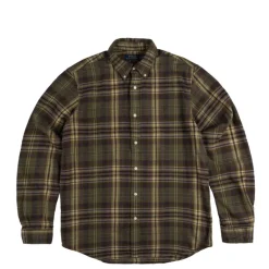 Polo Ralph Lauren Chemises*Custom Fit Plaid Brushed Flannel Shirt Olive / Brown Multi