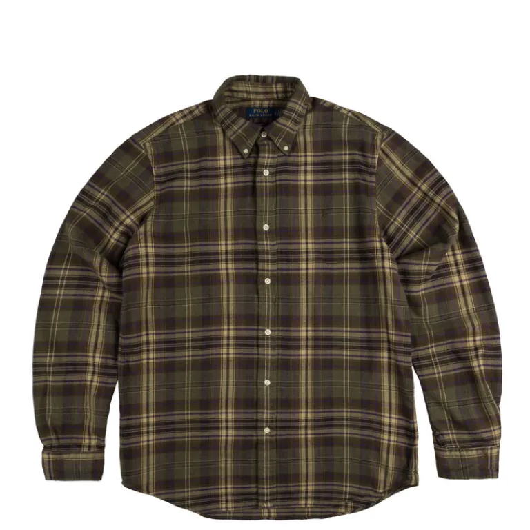 Polo Ralph Lauren Chemises*Custom Fit Plaid Brushed Flannel Shirt Olive / Brown Multi