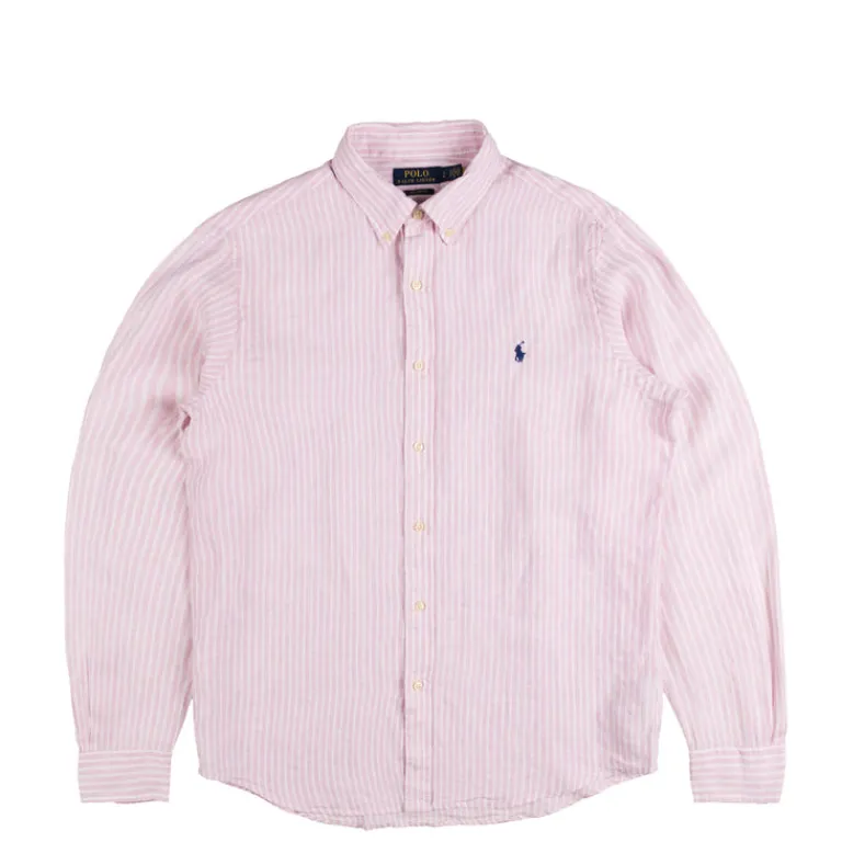Polo Ralph Lauren Chemises*Custom Fit Striped Linen Shirt Pink / White