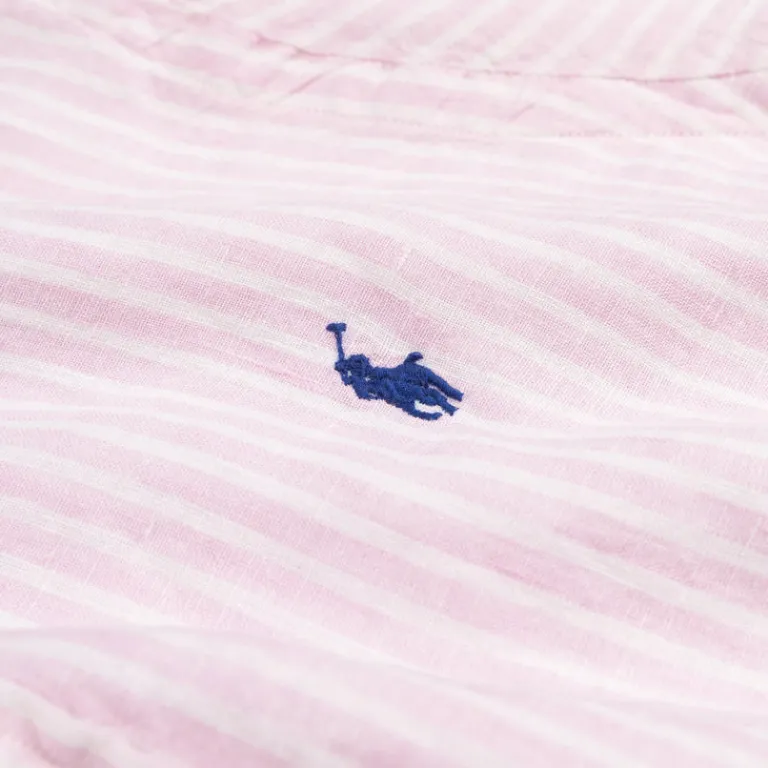 Polo Ralph Lauren Chemises*Custom Fit Striped Linen Shirt Pink / White