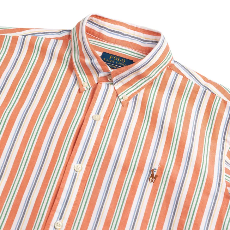 Polo Ralph Lauren Chemises*Custom Fit Striped Oxford Shirt Orange / White Multi