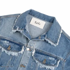 Sefr Gilets*Alvarez Denim Jacket Frayed Mid Blue