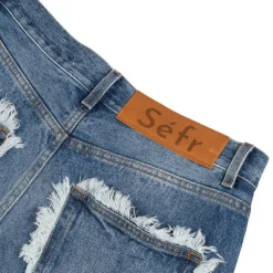 Sefr Pantalons*Frayed Cut Jeans Dark River Blue