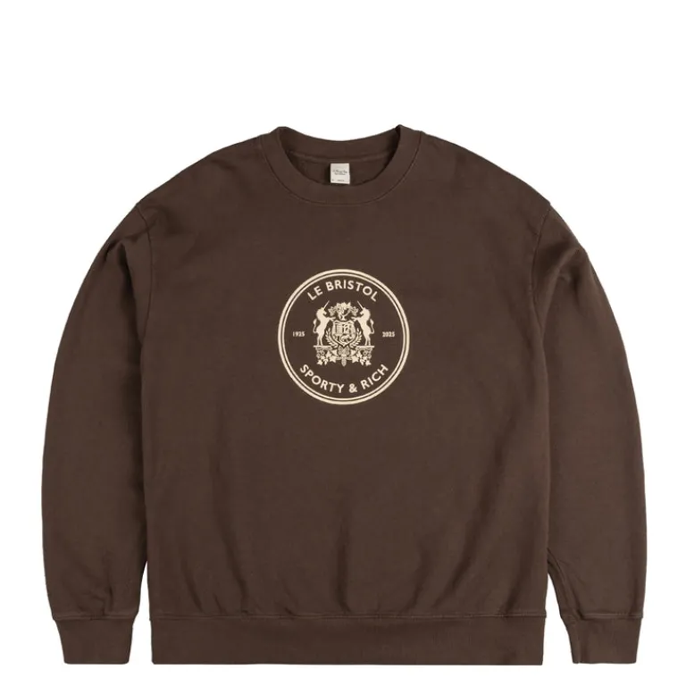 Sporty & Rich Pullover*Bristol Crest 100th Crewneck Chocolate Cream
