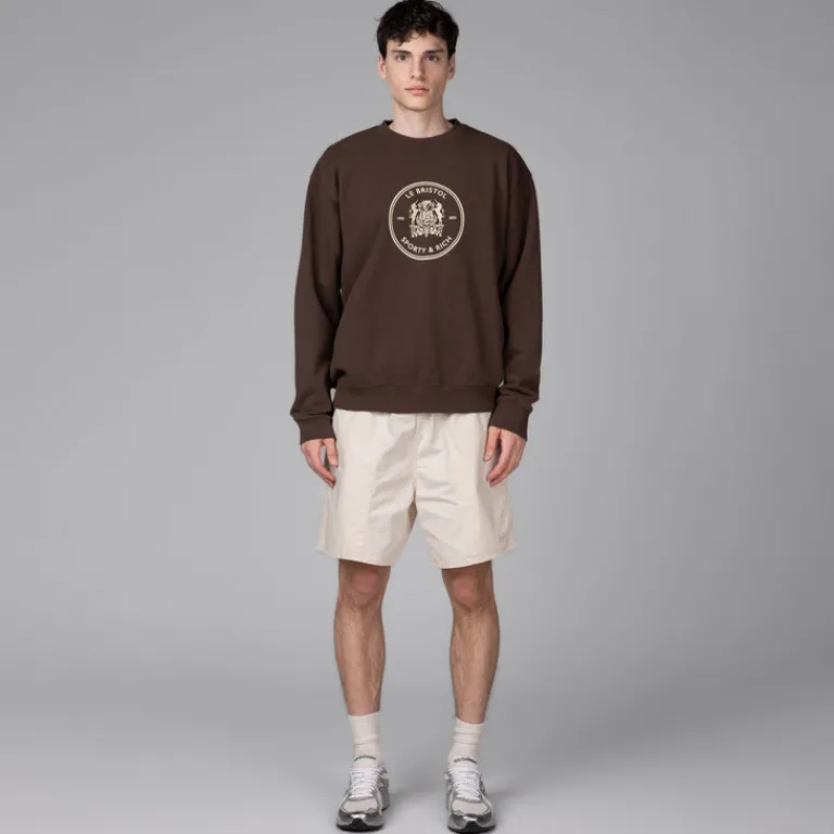 Sporty & Rich Pullover*Bristol Crest 100th Crewneck Chocolate Cream