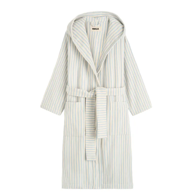 Tekla Pyjamas & Sous-Vêtements|Salle De Bain*Hooded Bathrobe Soft Blue Stripes