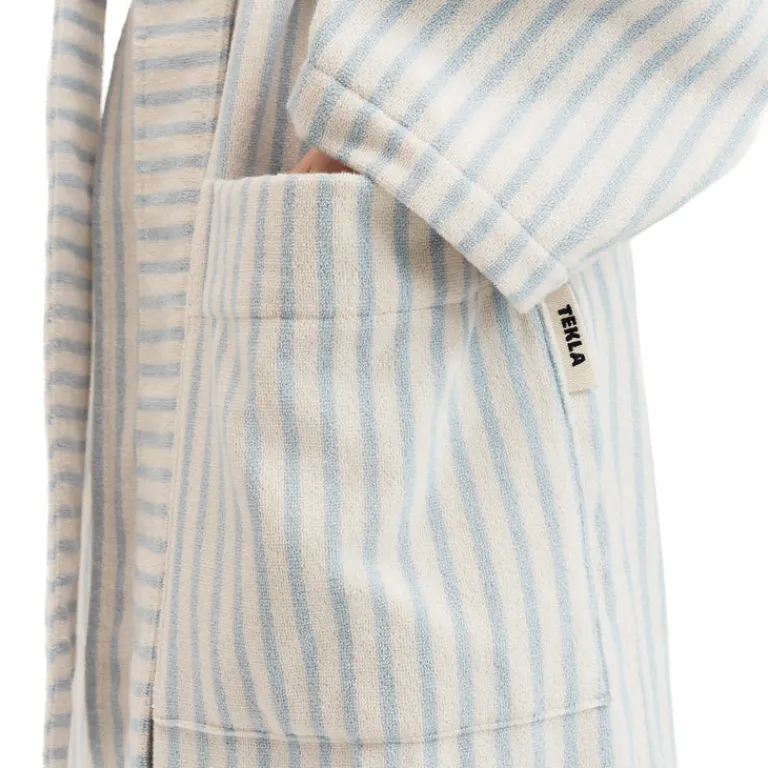 Tekla Pyjamas & Sous-Vêtements|Salle De Bain*Hooded Bathrobe Soft Blue Stripes