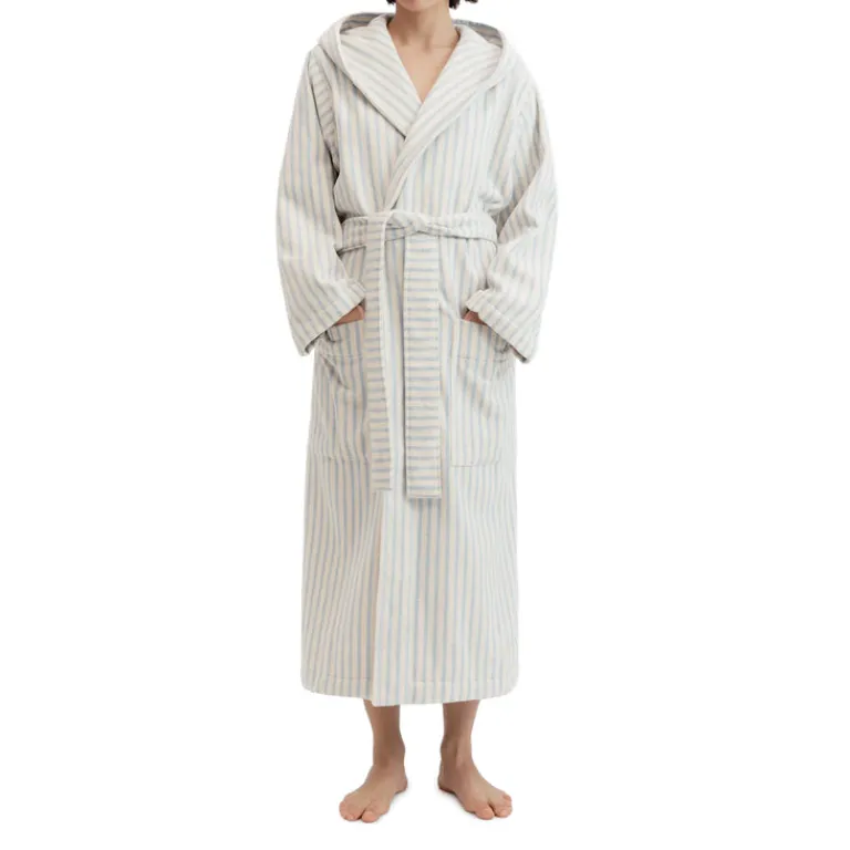 Tekla Pyjamas & Sous-Vêtements|Salle De Bain*Hooded Bathrobe Soft Blue Stripes